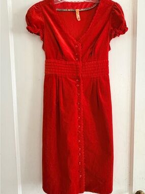 Maeve Red Button-Front Midi Corduroy Dress Anthropologie